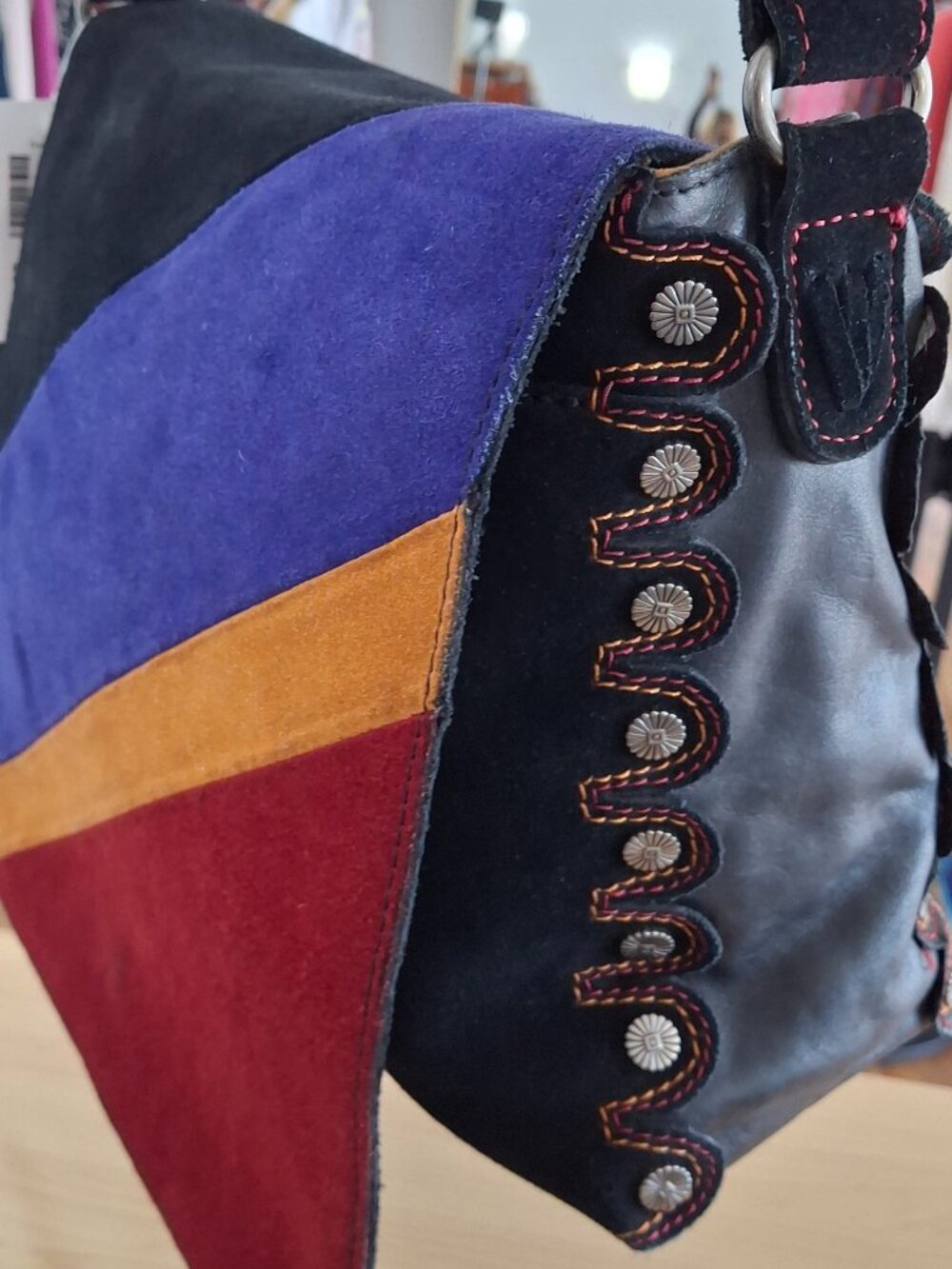 Share Patricia Nash Black/Multicolor Suede Bag